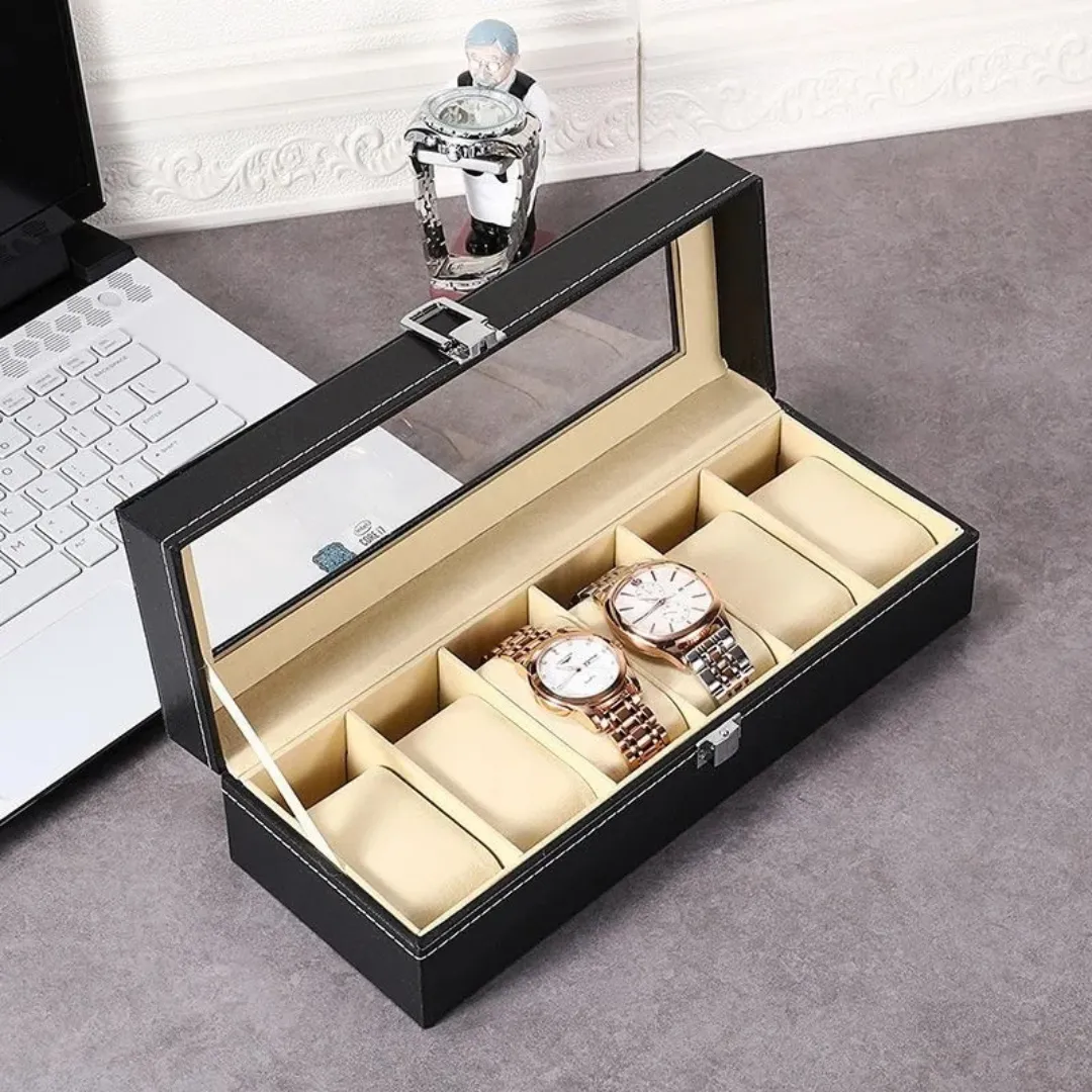 Mason | Watch Display Box – PU Leather Organizer Case with Glass Lid (2–20 Slots)