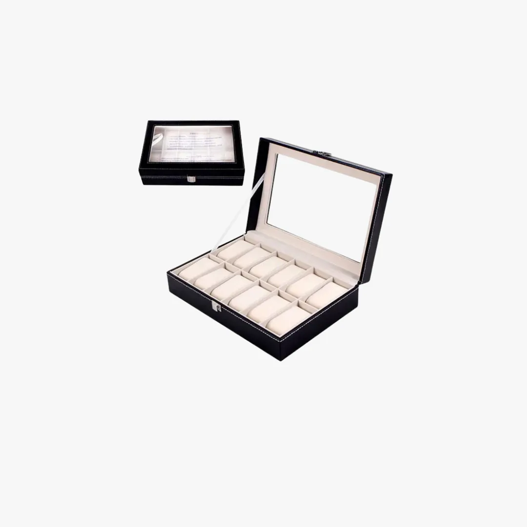 Mason | Watch Display Box – PU Leather Organizer Case with Glass Lid (2–20 Slots)