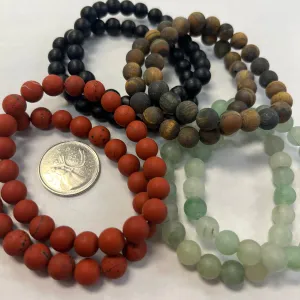 Matte Polished 8mm Stone Bracelets (Onyx, Green Aventurine, Tiger's Eye, Red Jasper)