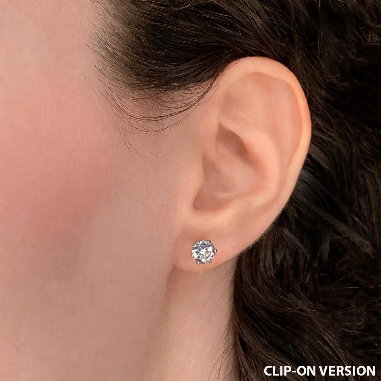 MEDIUM RHINESTONE STUD CLIP-ON EARRINGS IN SILVER