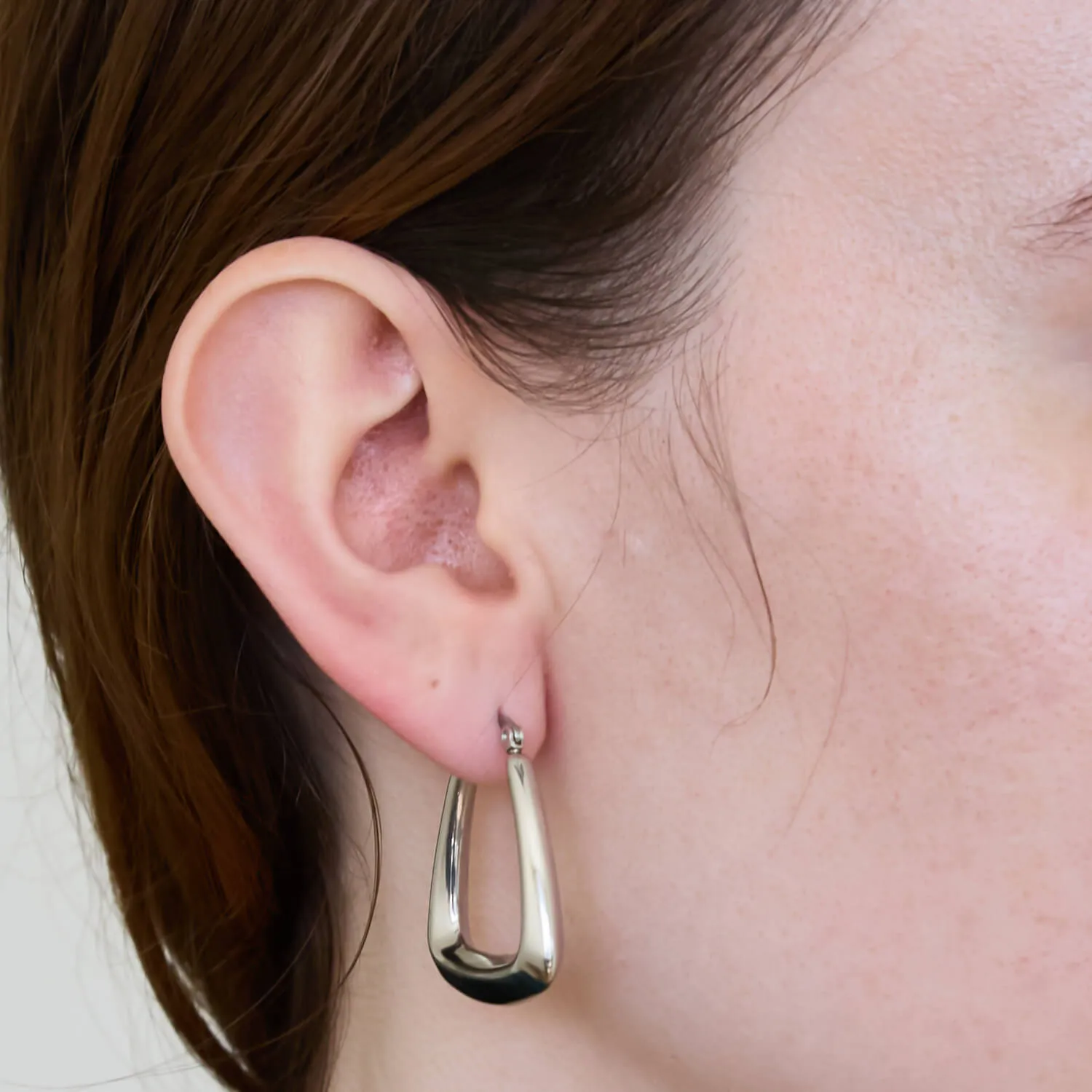Medium Silver Triangle Hoop Earrings