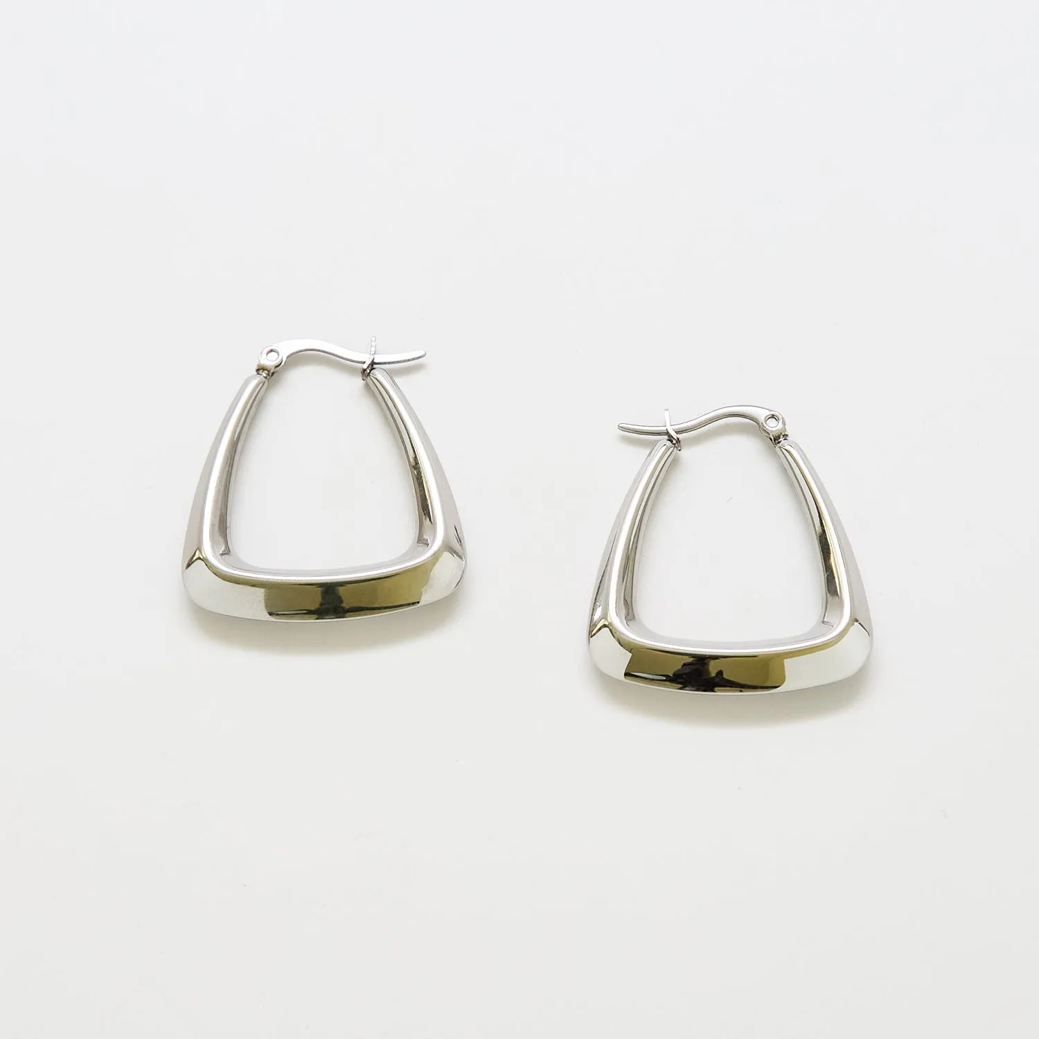 Medium Silver Triangle Hoop Earrings