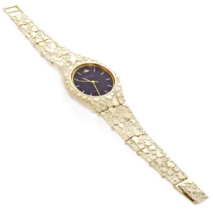 Men's 14k Yellow Gold Nugget Link Geneve Wrist Watch Adjustable 7-7.5" 53 grams