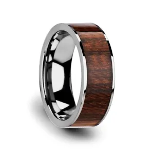 Men's Flat Tungsten Carbide Ring With Real Carpathian Wood Inlay 8mm