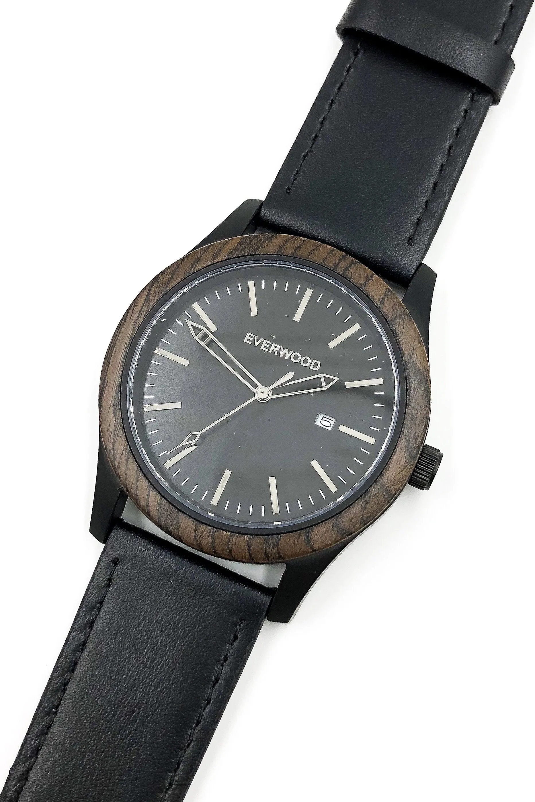 Mens Wood Watches | Walnut | Black Leather