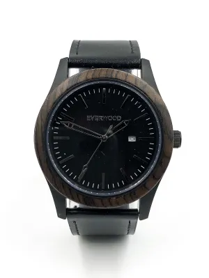 Mens Wood Watches | Walnut | Black Leather