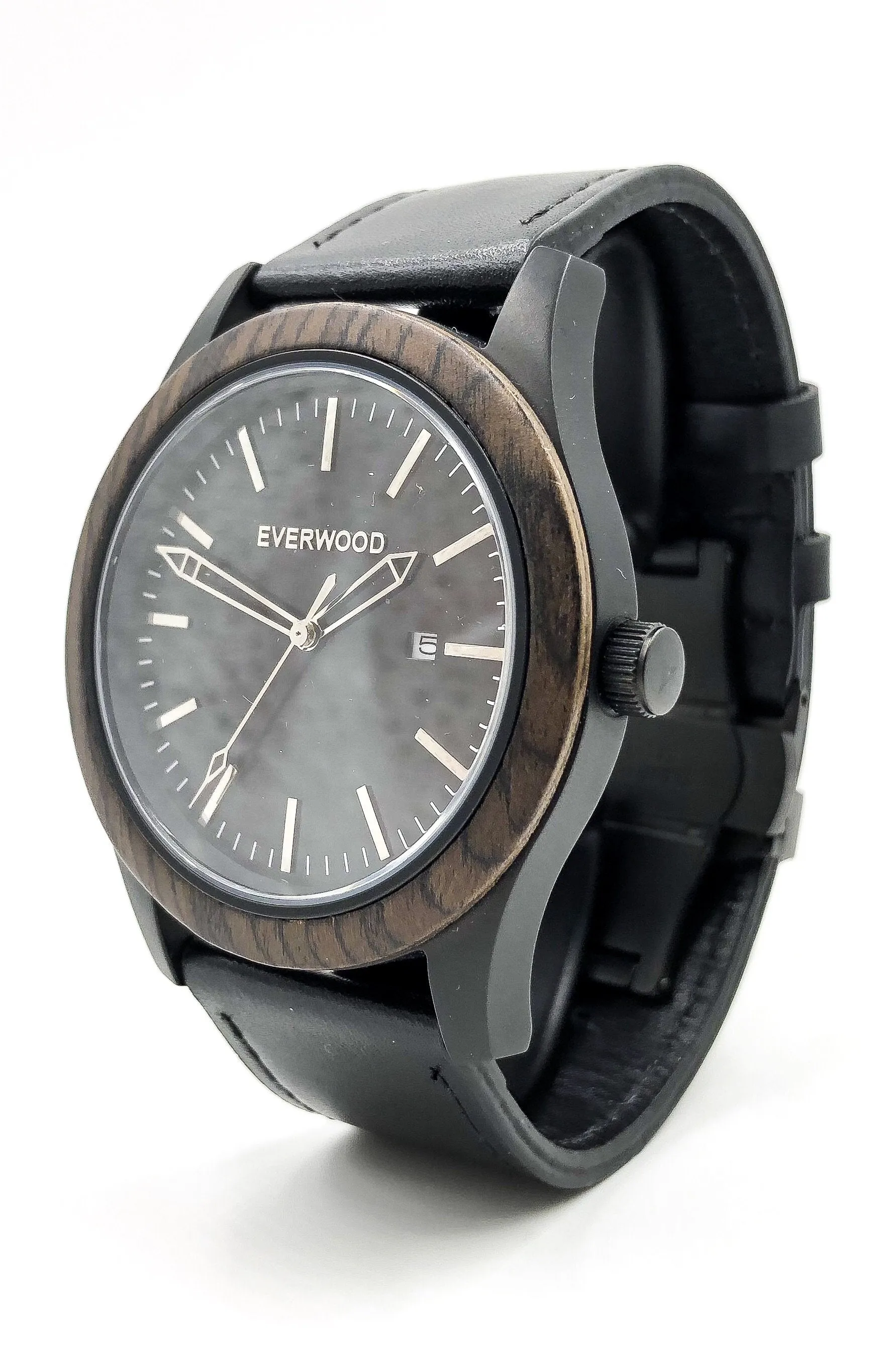 Mens Wood Watches | Walnut | Black Leather