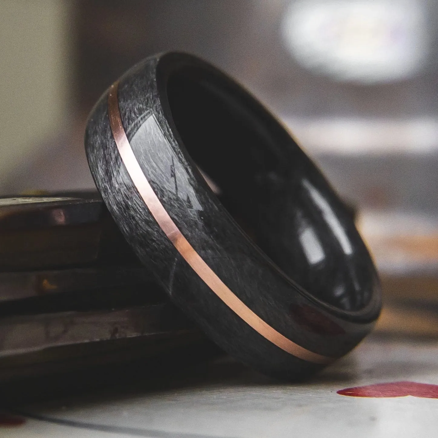 Mens Wood Wedding band made from Grey Maple with Copper inlay.