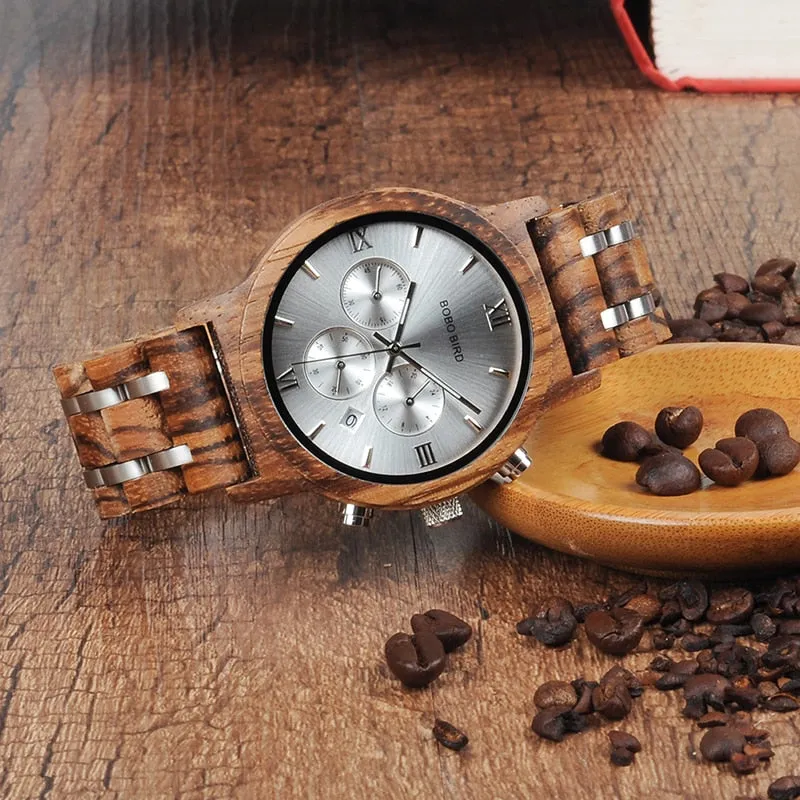 Men's Wooden Quartz Watch with Date