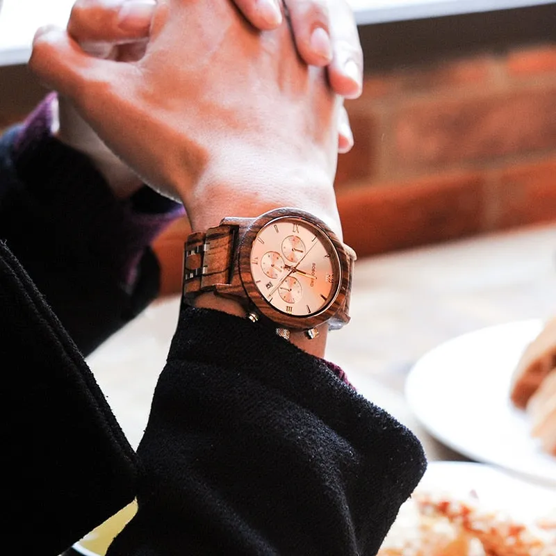 Men's Wooden Quartz Watch with Date