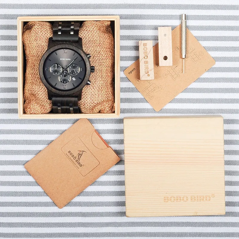 Men's Wooden Quartz Watch with Date