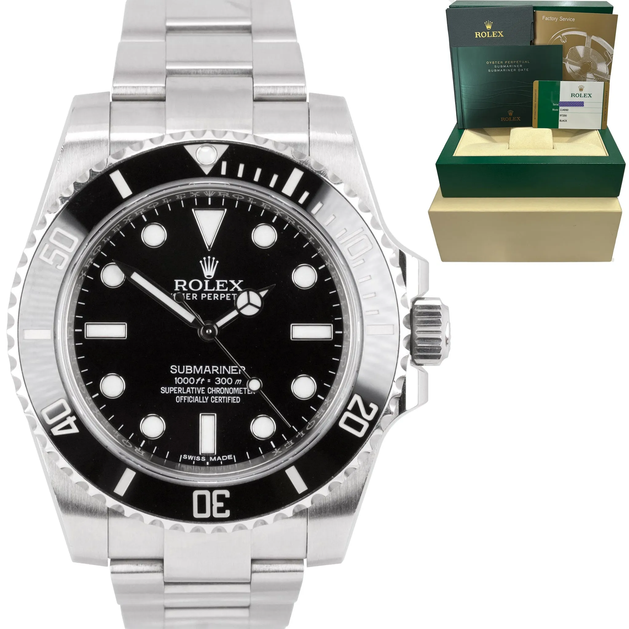 MINT 2015 PAPERS Rolex Submariner No-Date Steel 40mm Ceramic Dive Watch 114060