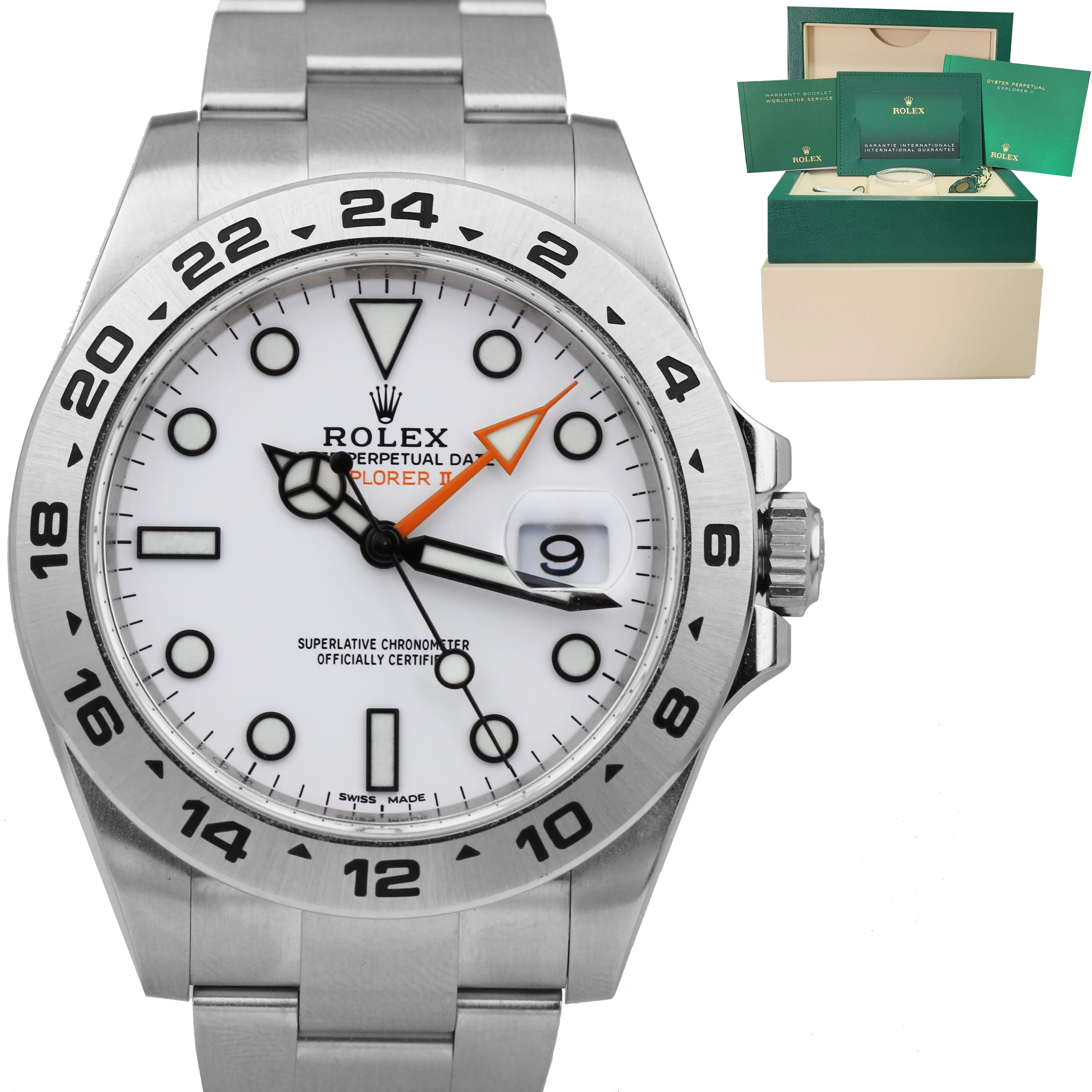 MINT 2021 NEW CARD Rolex Explorer II 216570 Orange POLAR WHITE 42mm GMT Watch