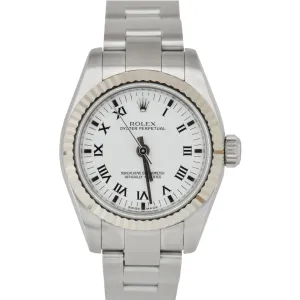 MINT Ladies Rolex Oyster Perpetual 26mm Stainless Steel White Roman 176234 Watch