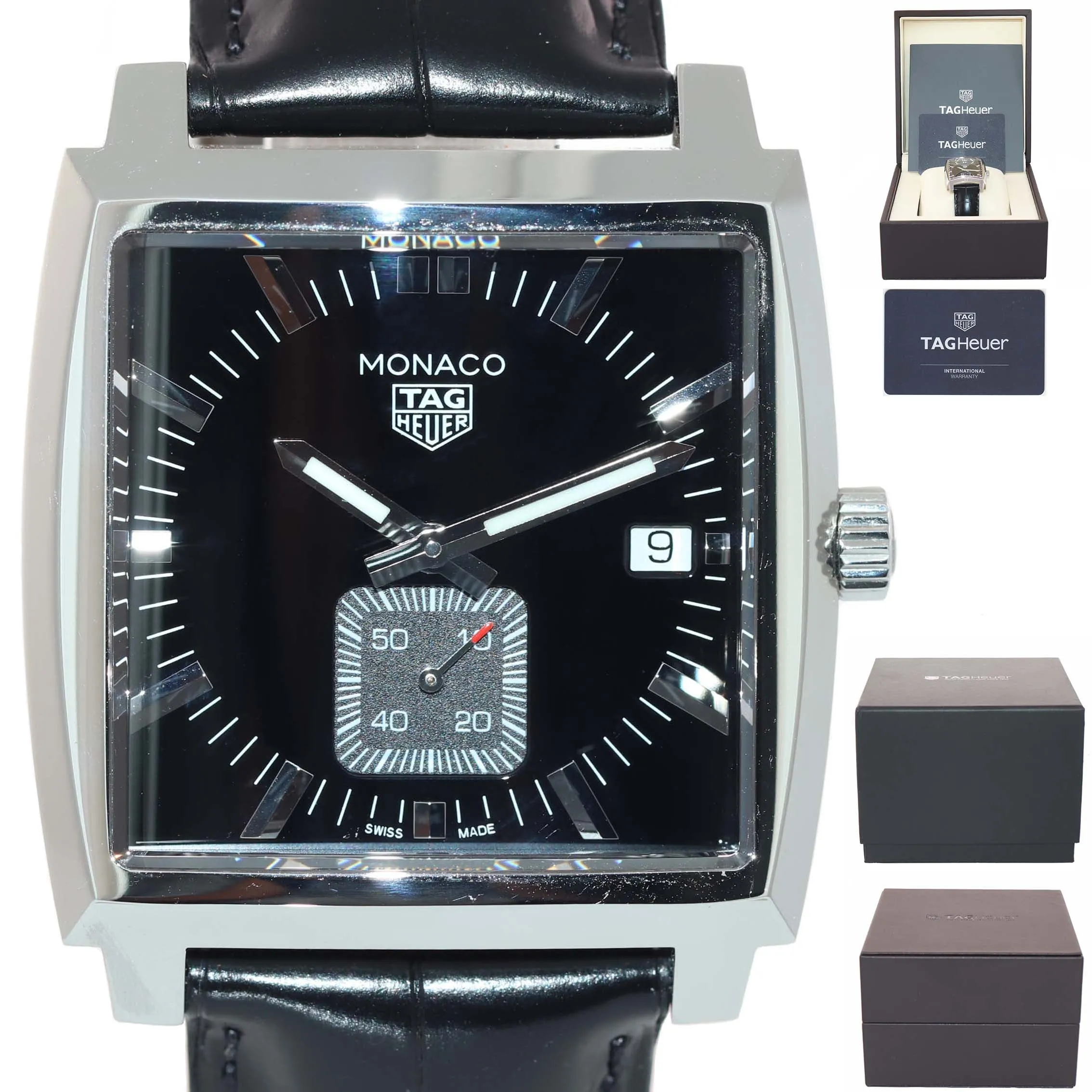 MINT PAPERS Tag Heuer Monaco WAW131A Quartz Black 37mm Steel Date Watch