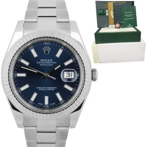 MINT Rolex Datejust II Blue Stainless Steel 41MM 18K White Gold Watch 116334 B P
