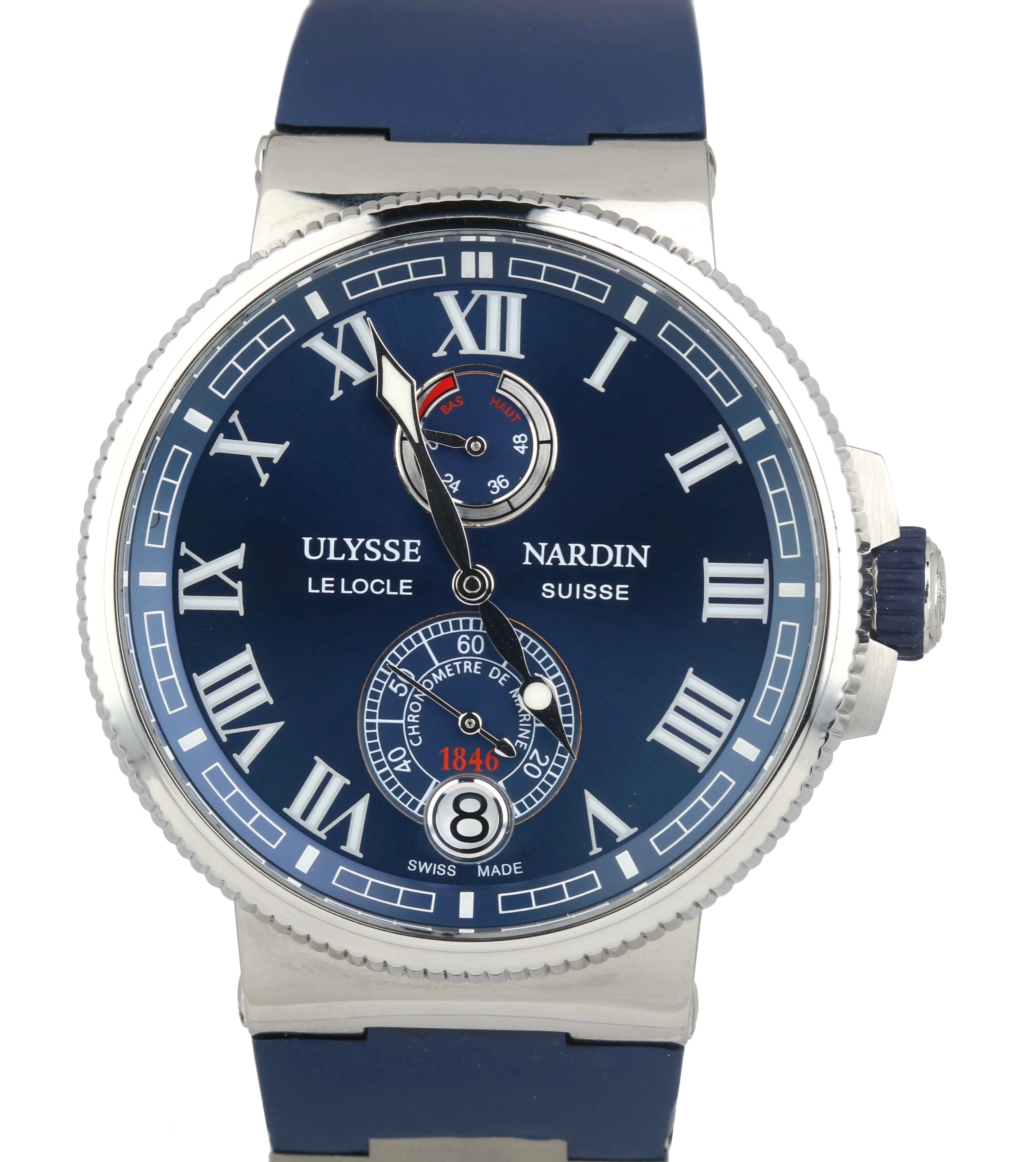 MINT Ulysse Nardin Maxi Marine Stainless Steel Blue Rubber 43mm 1183-126 Watch