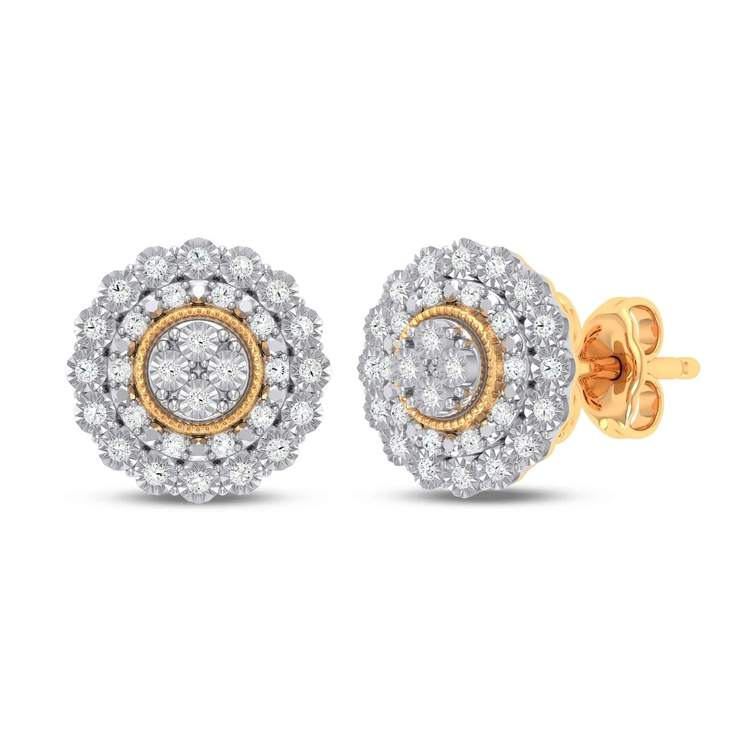 Miracle Surround Composite Stud Earrings with 0.15ct of Diamonds in 9ct Yellow Gold