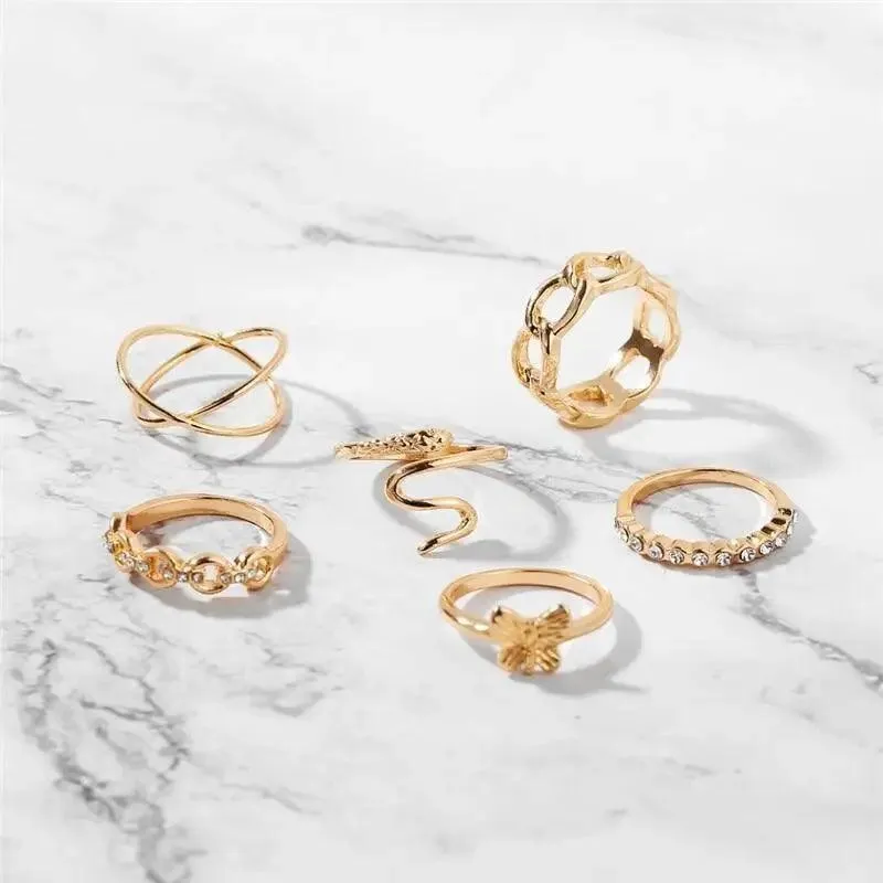Modern Ring Set for Girls Sterling Chain Moon Rings Set For Ladies And Girls Retro Vintage Style Female Rings Trendy Jewelry Gift