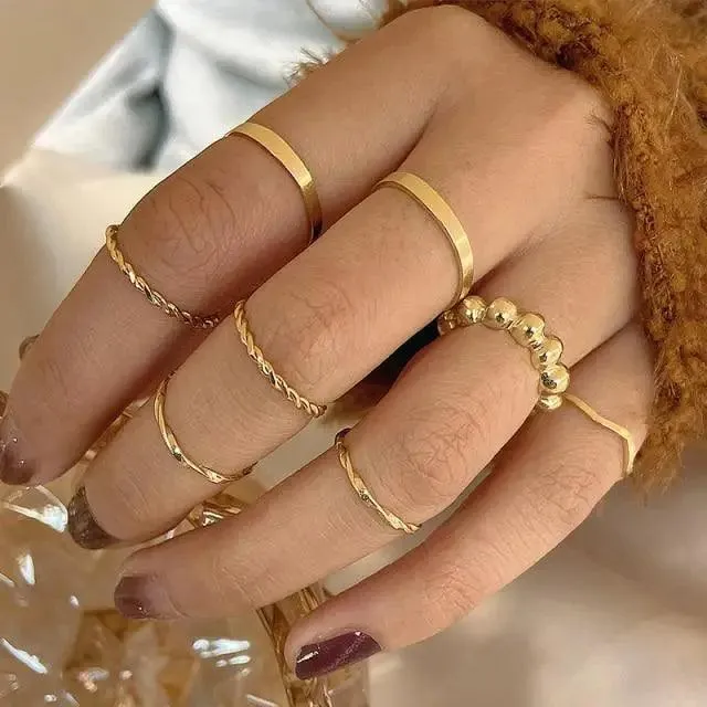 Modern Ring Set for Girls Sterling Chain Moon Rings Set For Ladies And Girls Retro Vintage Style Female Rings Trendy Jewelry Gift