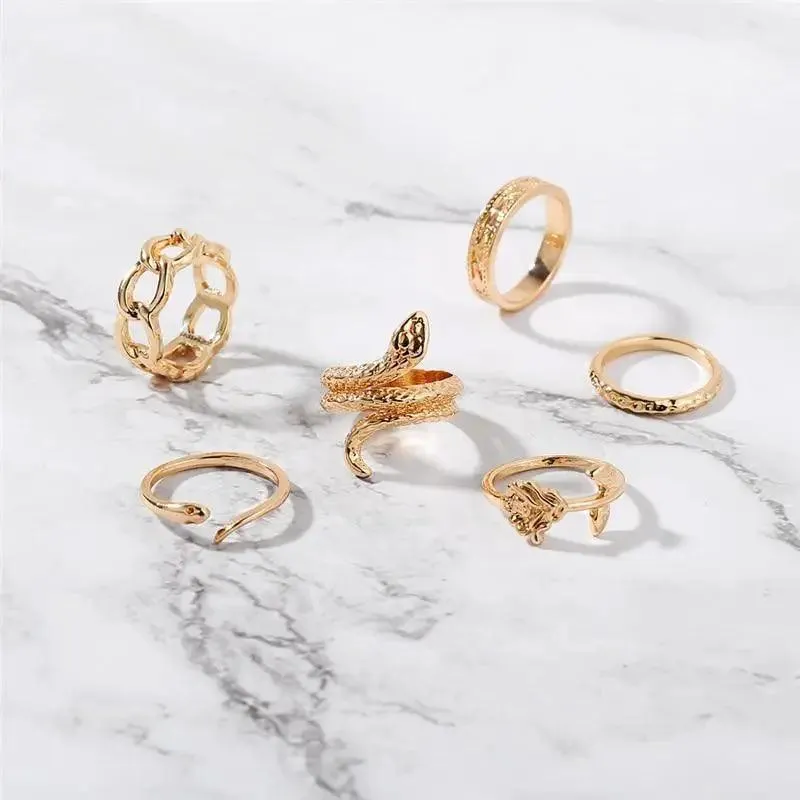 Modern Ring Set for Girls Sterling Chain Moon Rings Set For Ladies And Girls Retro Vintage Style Female Rings Trendy Jewelry Gift