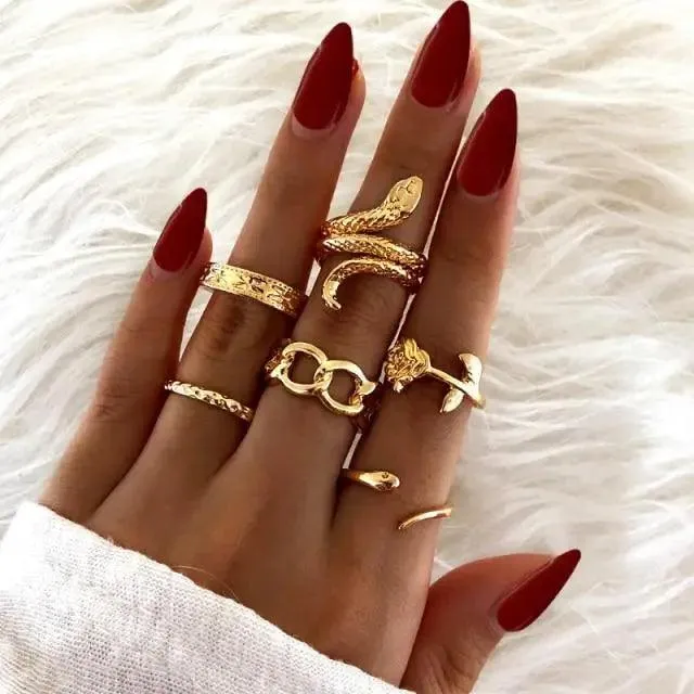 Modern Ring Set for Girls Sterling Chain Moon Rings Set For Ladies And Girls Retro Vintage Style Female Rings Trendy Jewelry Gift