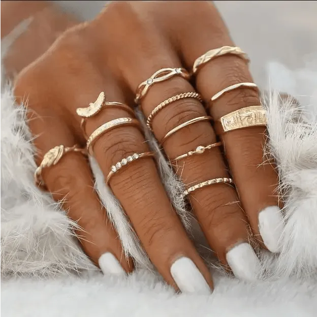 Modern Ring Set for Girls Sterling Chain Moon Rings Set For Ladies And Girls Retro Vintage Style Female Rings Trendy Jewelry Gift