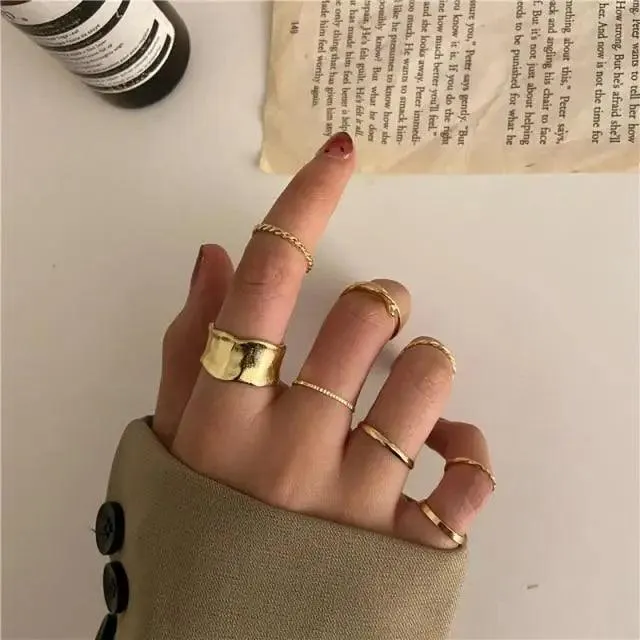Modern Ring Set for Girls Sterling Chain Moon Rings Set For Ladies And Girls Retro Vintage Style Female Rings Trendy Jewelry Gift