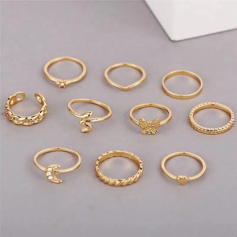 Modern Ring Set for Girls Sterling Chain Moon Rings Set For Ladies And Girls Retro Vintage Style Female Rings Trendy Jewelry Gift