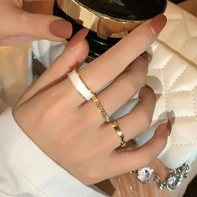 Modern Ring Set for Girls Sterling Chain Moon Rings Set For Ladies And Girls Retro Vintage Style Female Rings Trendy Jewelry Gift