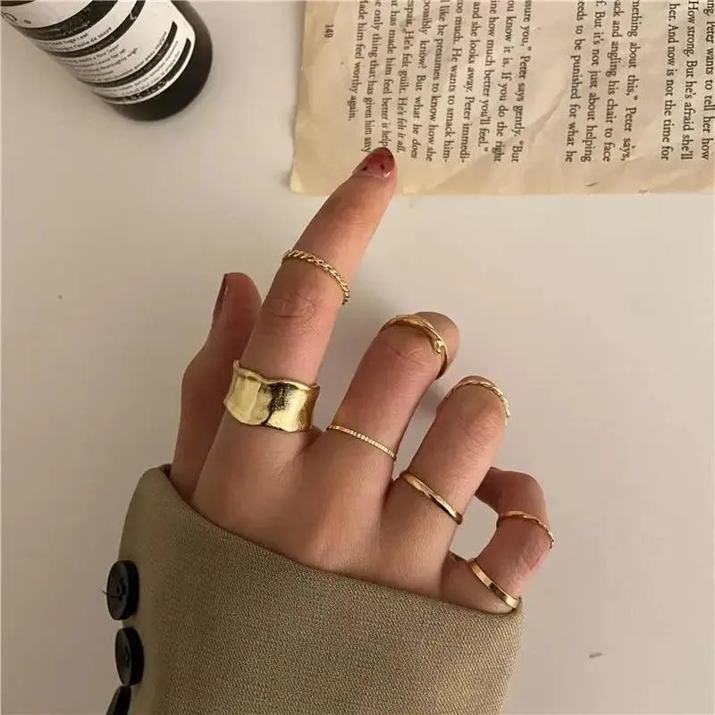 Modern Ring Set for Girls Sterling Chain Moon Rings Set For Ladies And Girls Retro Vintage Style Female Rings Trendy Jewelry Gift