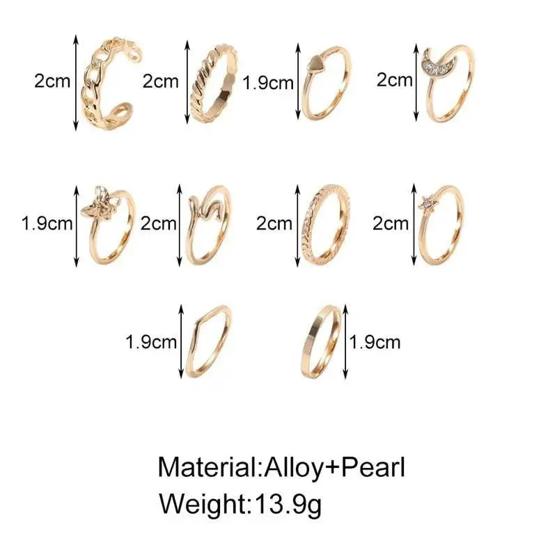 Modern Ring Set for Girls Sterling Chain Moon Rings Set For Ladies And Girls Retro Vintage Style Female Rings Trendy Jewelry Gift