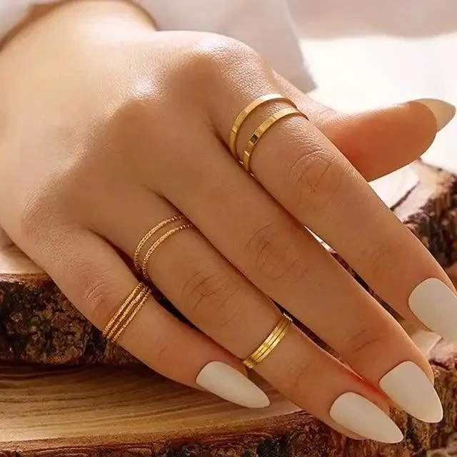 Modern Ring Set for Girls Sterling Chain Moon Rings Set For Ladies And Girls Retro Vintage Style Female Rings Trendy Jewelry Gift