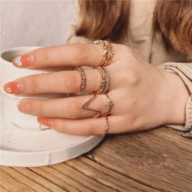 Modern Ring Set for Girls Sterling Chain Moon Rings Set For Ladies And Girls Retro Vintage Style Female Rings Trendy Jewelry Gift