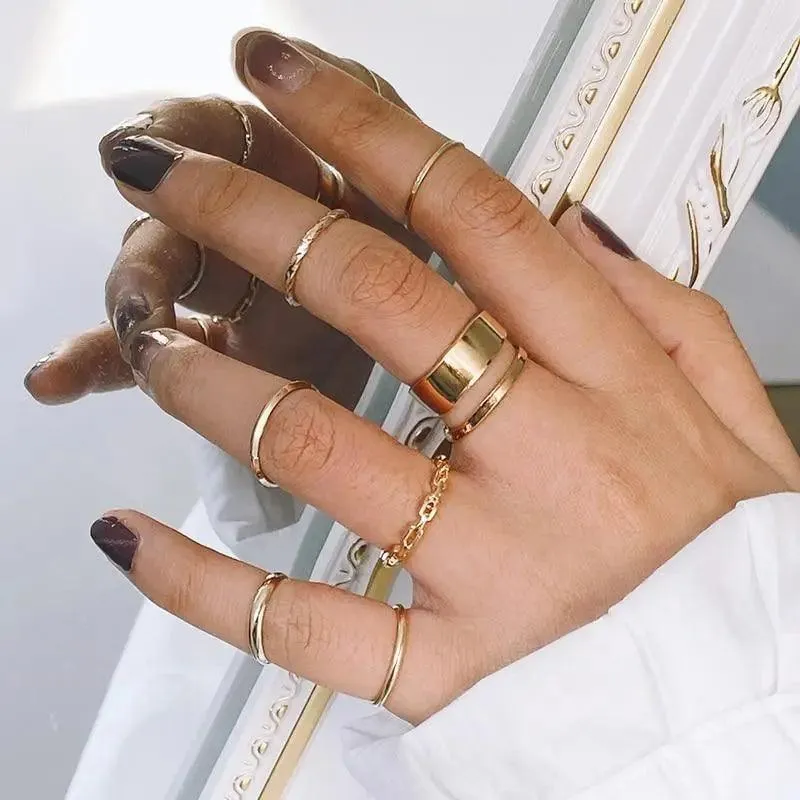 Modern Ring Set for Girls Sterling Chain Moon Rings Set For Ladies And Girls Retro Vintage Style Female Rings Trendy Jewelry Gift