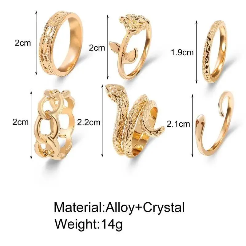 Modern Ring Set for Girls Sterling Chain Moon Rings Set For Ladies And Girls Retro Vintage Style Female Rings Trendy Jewelry Gift