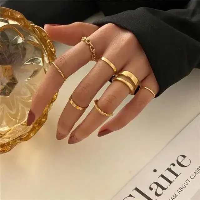Modern Ring Set for Girls Sterling Chain Moon Rings Set For Ladies And Girls Retro Vintage Style Female Rings Trendy Jewelry Gift