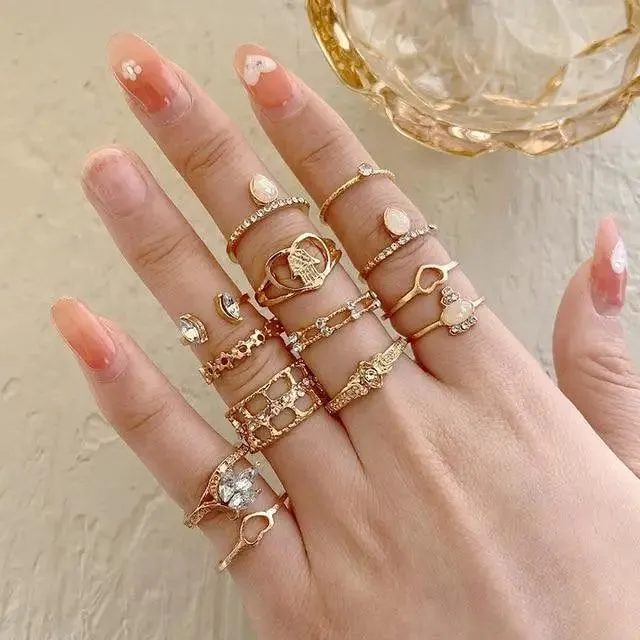 Modern Ring Set for Girls Sterling Chain Moon Rings Set For Ladies And Girls Retro Vintage Style Female Rings Trendy Jewelry Gift