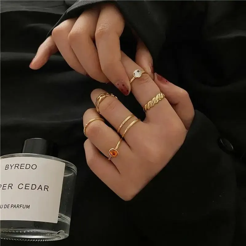 Modern Ring Set for Girls Sterling Chain Moon Rings Set For Ladies And Girls Retro Vintage Style Female Rings Trendy Jewelry Gift