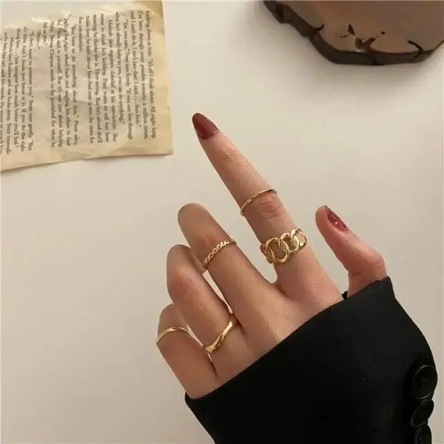 Modern Ring Set for Girls Sterling Chain Moon Rings Set For Ladies And Girls Retro Vintage Style Female Rings Trendy Jewelry Gift