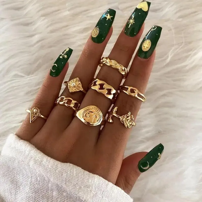 Modern Ring Set for Girls Sterling Chain Moon Rings Set For Ladies And Girls Retro Vintage Style Female Rings Trendy Jewelry Gift