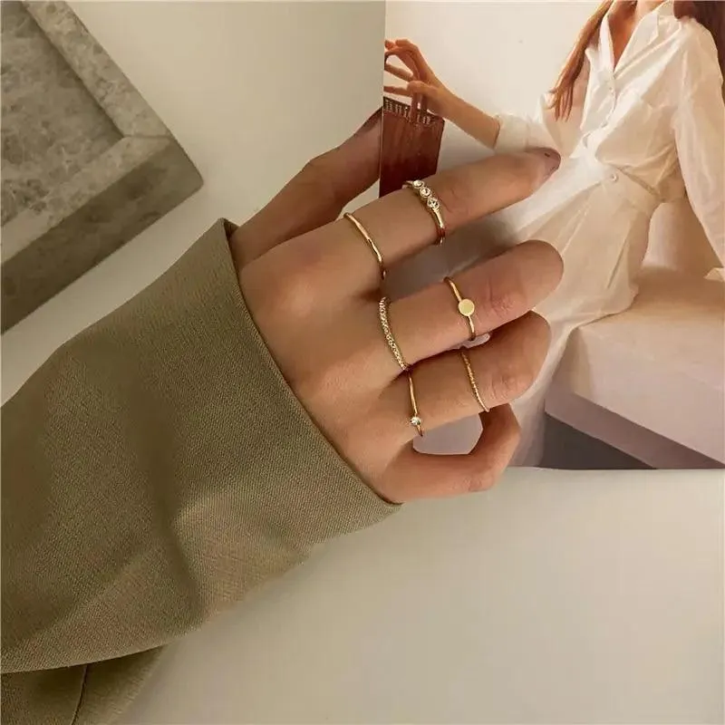 Modern Ring Set for Girls Sterling Chain Moon Rings Set For Ladies And Girls Retro Vintage Style Female Rings Trendy Jewelry Gift