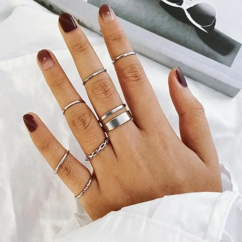 Modern Ring Set for Girls Sterling Chain Moon Rings Set For Ladies And Girls Retro Vintage Style Female Rings Trendy Jewelry Gift