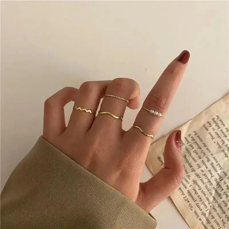 Modern Ring Set for Girls Sterling Chain Moon Rings Set For Ladies And Girls Retro Vintage Style Female Rings Trendy Jewelry Gift