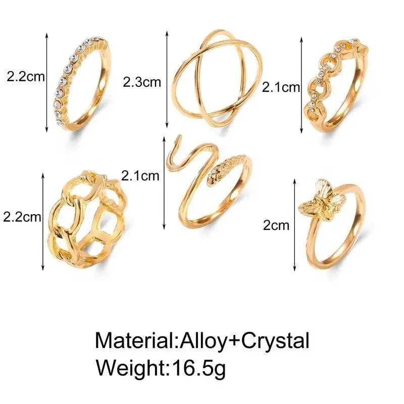 Modern Ring Set for Girls Sterling Chain Moon Rings Set For Ladies And Girls Retro Vintage Style Female Rings Trendy Jewelry Gift