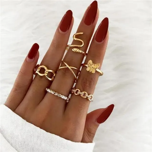 Modern Ring Set for Girls Sterling Chain Moon Rings Set For Ladies And Girls Retro Vintage Style Female Rings Trendy Jewelry Gift