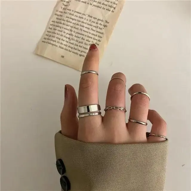 Modern Ring Set for Girls Sterling Chain Moon Rings Set For Ladies And Girls Retro Vintage Style Female Rings Trendy Jewelry Gift