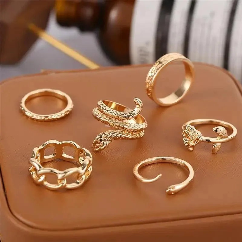 Modern Ring Set for Girls Sterling Chain Moon Rings Set For Ladies And Girls Retro Vintage Style Female Rings Trendy Jewelry Gift