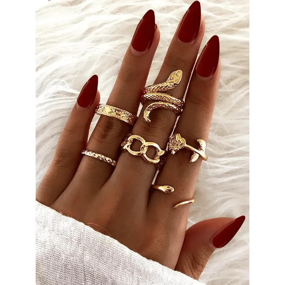 Modern Ring Set for Girls Sterling Chain Moon Rings Set For Ladies And Girls Retro Vintage Style Female Rings Trendy Jewelry Gift
