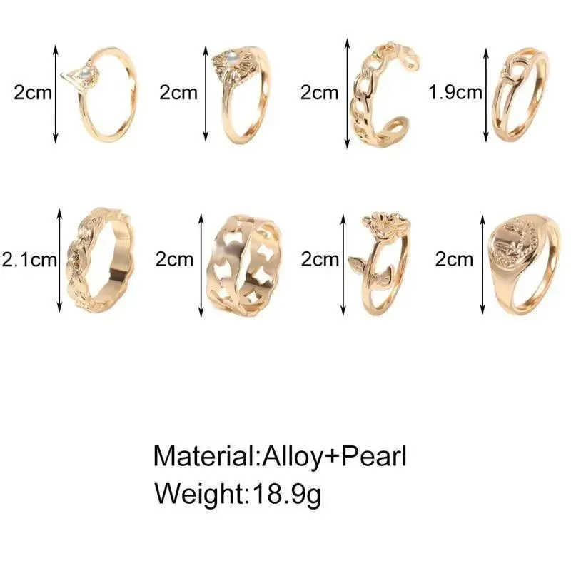 Modern Ring Set for Girls Sterling Chain Moon Rings Set For Ladies And Girls Retro Vintage Style Female Rings Trendy Jewelry Gift
